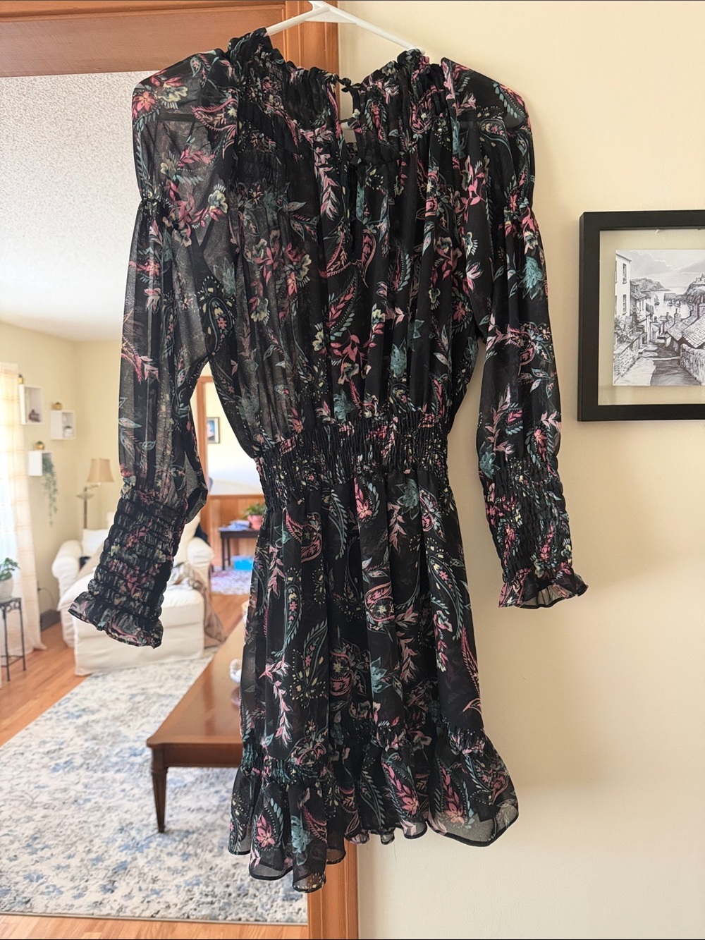 Misa Los Angeles Lexie Black Paisley Ruffle-Hem Mini Dress with Multicolor Print - Picture 8 of 8